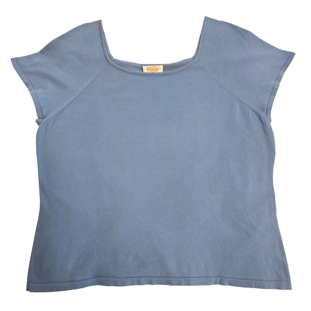 Talbots Woman Blue Square Neck Raglan Short Sleeve Knit Top 1X Cotton Blend